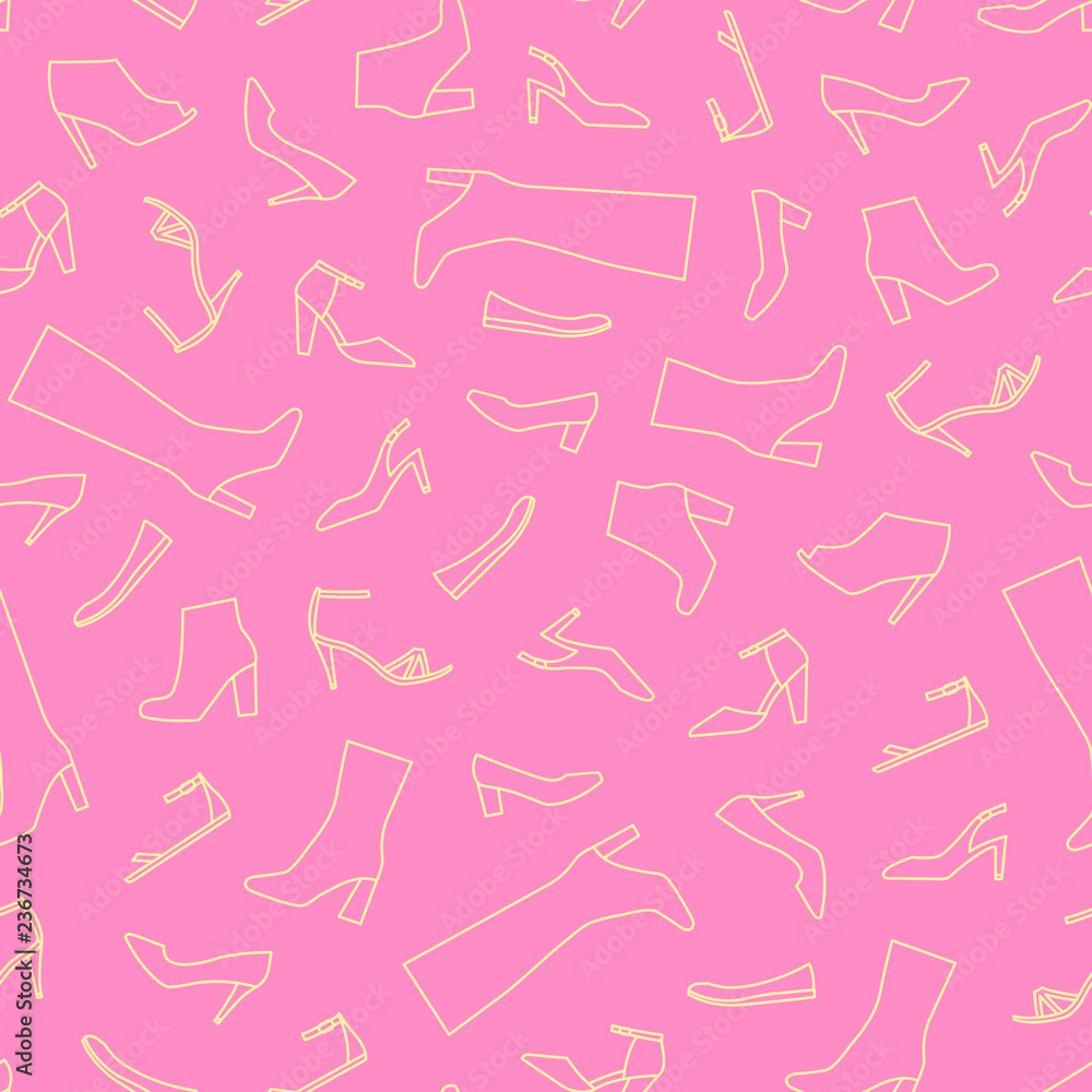 Obraz premium Vector seamless pattern of different types of women outline shoe