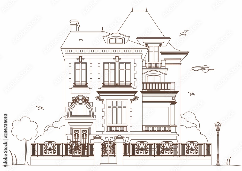 Drawing of an old mansion