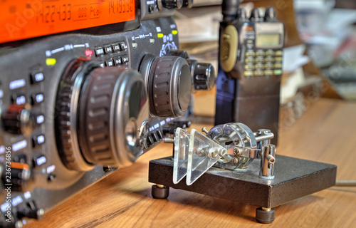 Bilde på lerret Modern high frequency radio amateur transceiver closeup