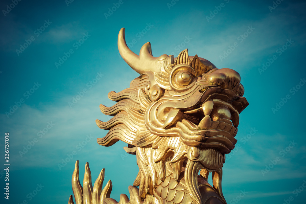 Naklejka premium Dragon Statue. Imperial Royal Palace of Nguyen dynasty in Hue, Vietnam. Unesco World Heritage Site.