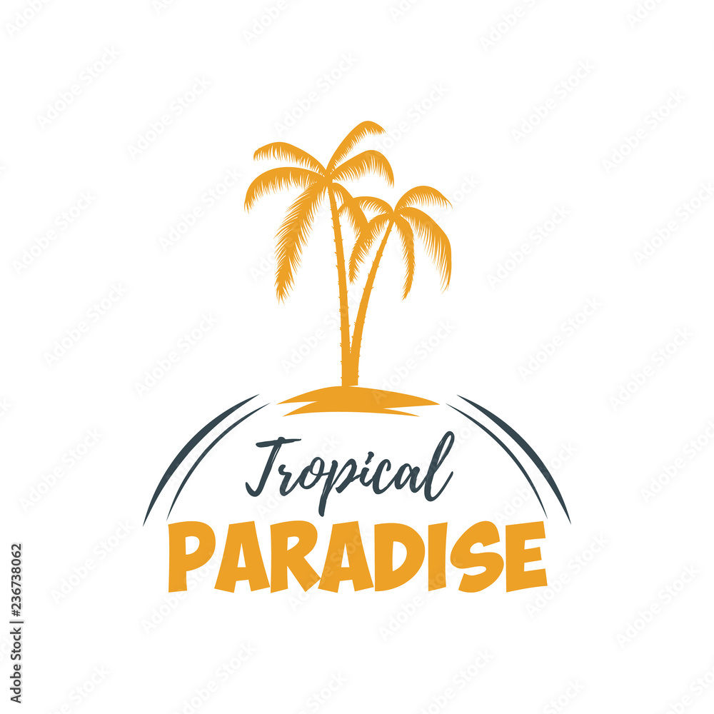 Summer emblem with palms. Design element for logo,  label, sign, t shirt. Vector illustration