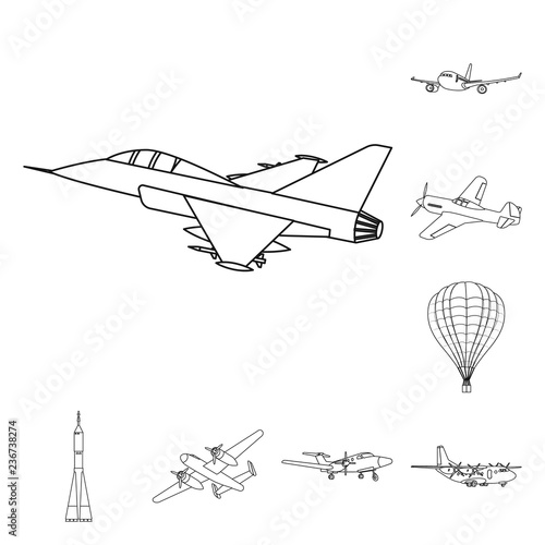 Vector illustration of plane and transport sign. Collection of plane and sky vector icon for stock.