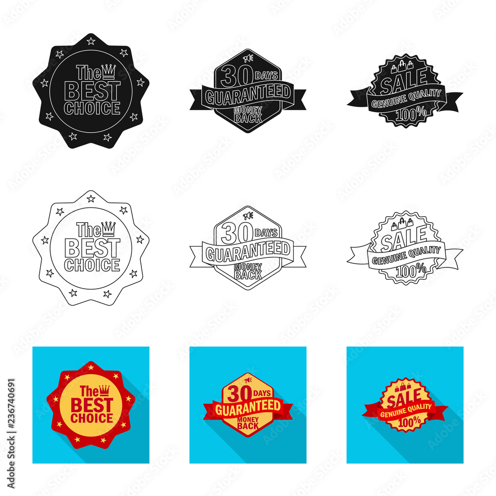 Vector illustration of emblem and badge symbol. Set of emblem and sticker vector icon for stock.