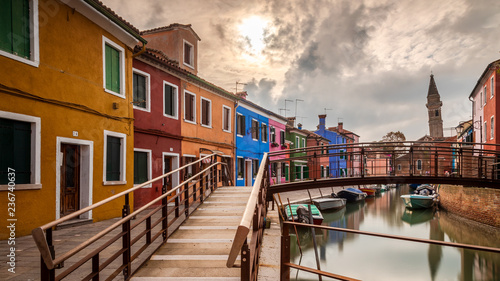 Reflection of colourful houses on the island of Burano