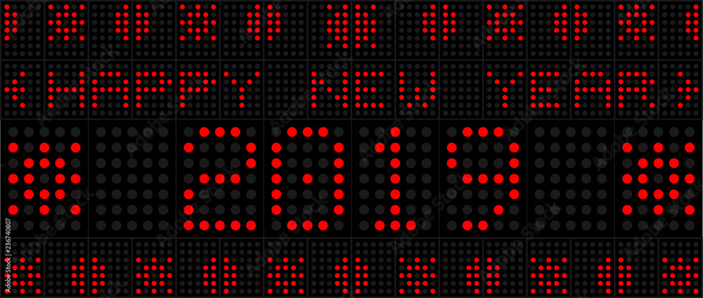 Happy 2019. Vector illustration of an electronic LED display with new year greetings. English version. All elements groupped and sorted in layers for easy editing. Happy 2019. Vector illustration of an electronic LED display with new year greetings. English version. All elements groupped and sorted in layers for easy editing.