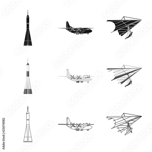 Isolated object of plane and transport symbol. Set of plane and sky stock vector illustration.