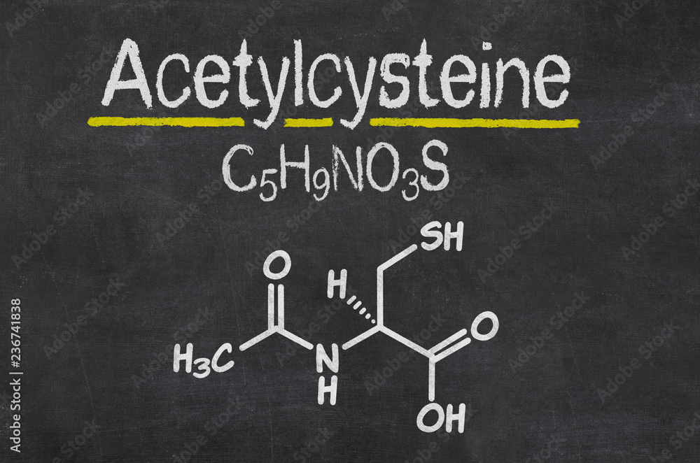 Blackboard with the chemical formula of Acetylcysteine Blackboard with the chemical formula of Acetylcysteine