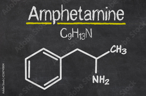 Blackboard with the chemical formula of Amphetamine