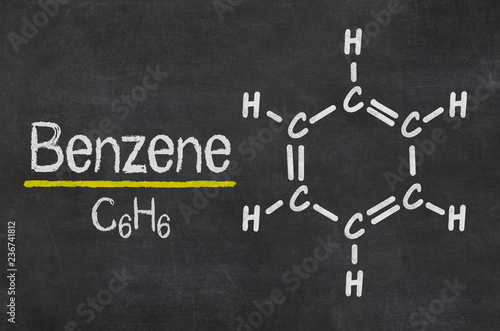 Blackboard with the chemical formula of Benzene photo
