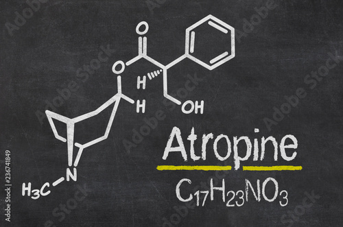 Blackboard with the chemical formula of Atropine