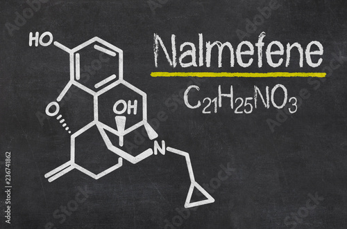 Blackboard with the chemical formula of Nalmefene