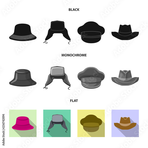 Vector design of headgear and cap icon. Set of headgear and accessory vector icon for stock.