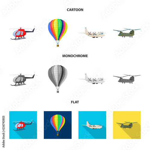 Vector illustration of plane and transport icon. Set of plane and sky stock vector illustration.