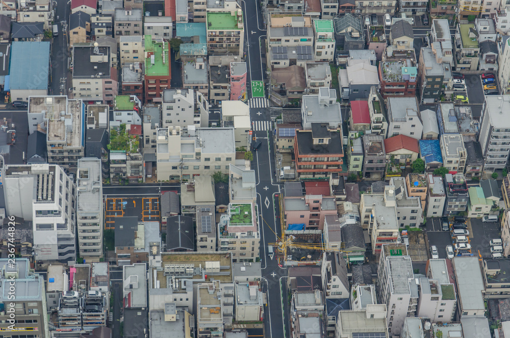 Aerial view of Tokyo cityscape from high above. Dense populated area with many buildings. Aerial view of Tokyo cityscape from high above. Dense populated area with many buildings.