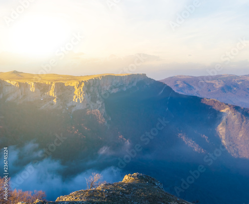 mountain canyon scene at the sunset