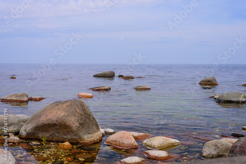 Picturesque coast of Baltic sea with boulders, Saaremaa island, Estonia