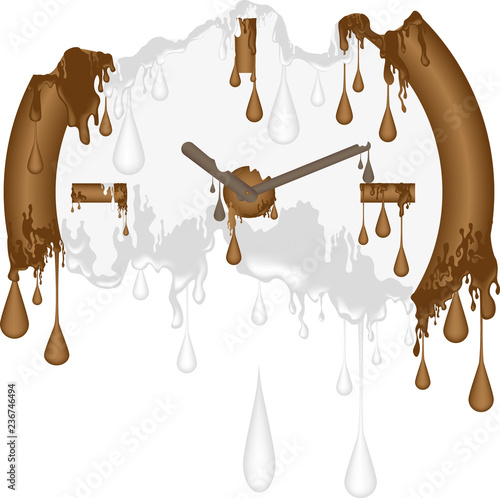 image of melting clock as a symbol of the outgoing time. made in white and brown shades