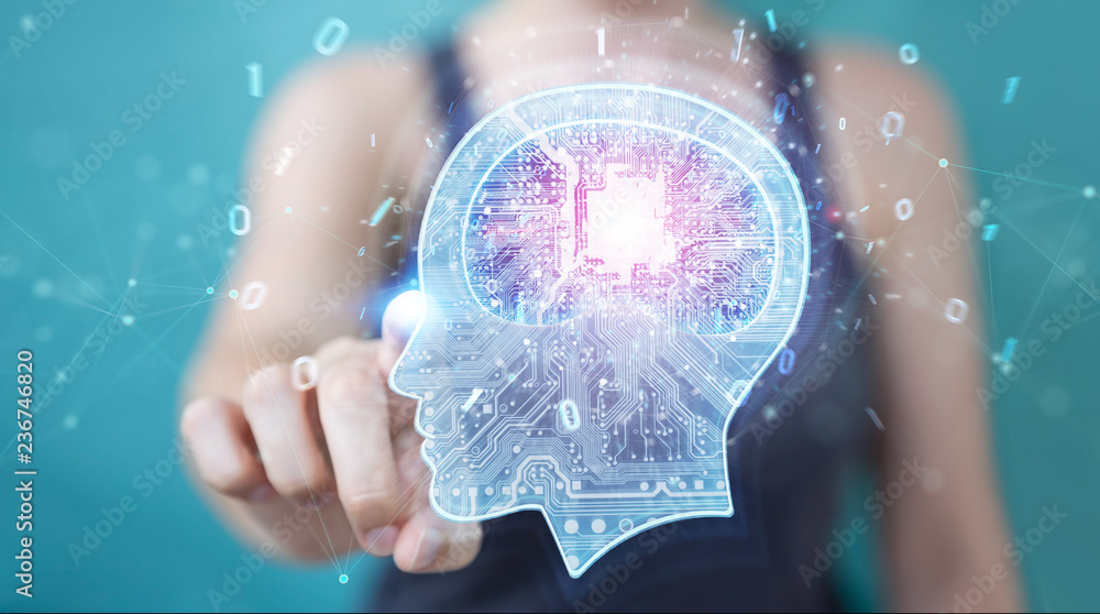 Businesswoman creating artificial intelligence 3D rendering Businesswoman creating artificial intelligence 3D rendering