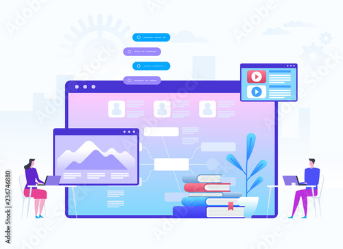 Modern education and virtual learning concept. Flat vector