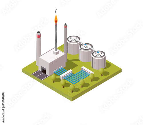 Simply low poly isometric vector illustration background of gas and oil industry general factory.