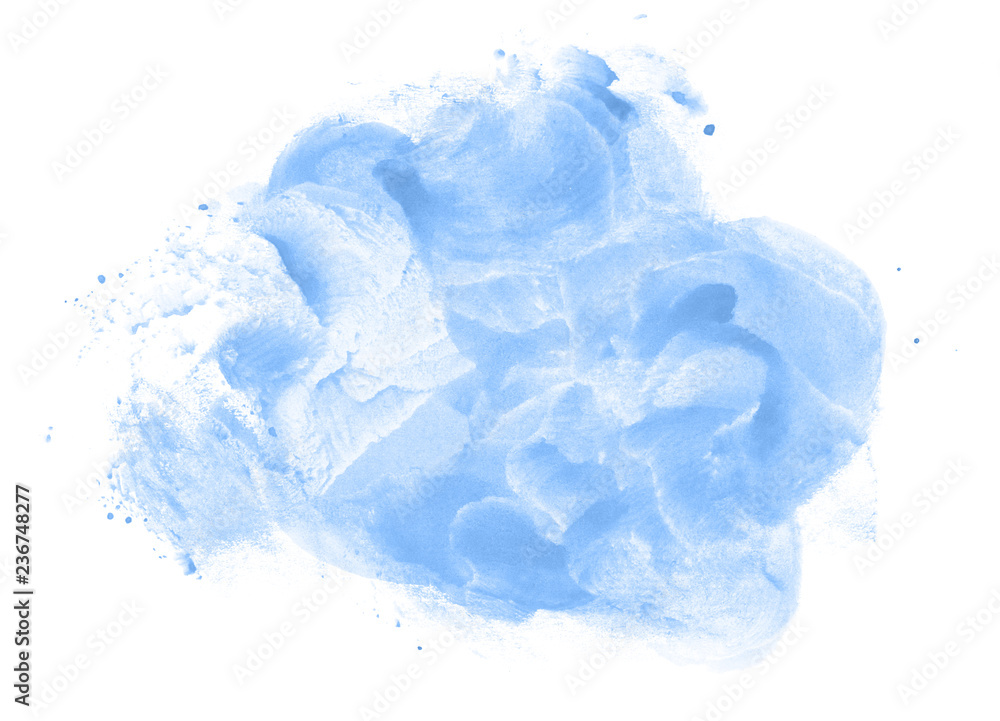 Fototapeta premium Abstract watercolor background hand-drawn on paper. Volumetric smoke elements. Blue, Marina color. For design, web, card, text, decoration, surfaces.