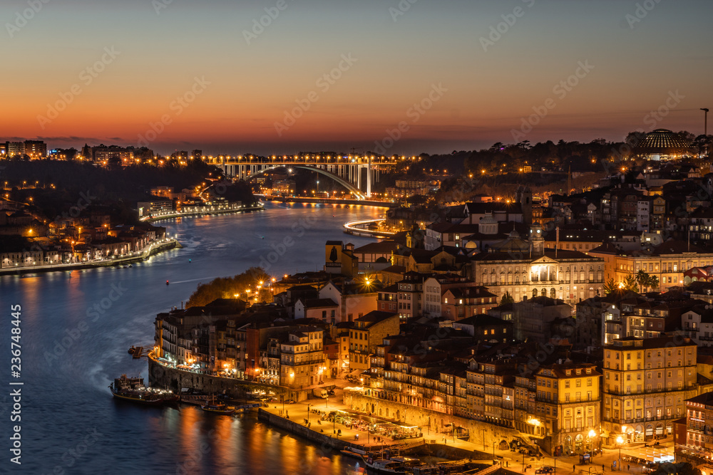 porto city of portugal view from dom luis bridge at night cityscape nightscape