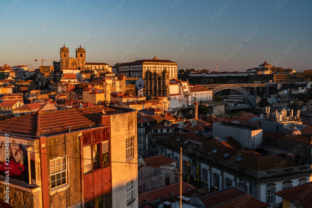 porto old city center town during the sunset golden hour