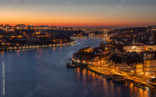 porto view from dom luis bridge at night cityscape nighscape © Michele