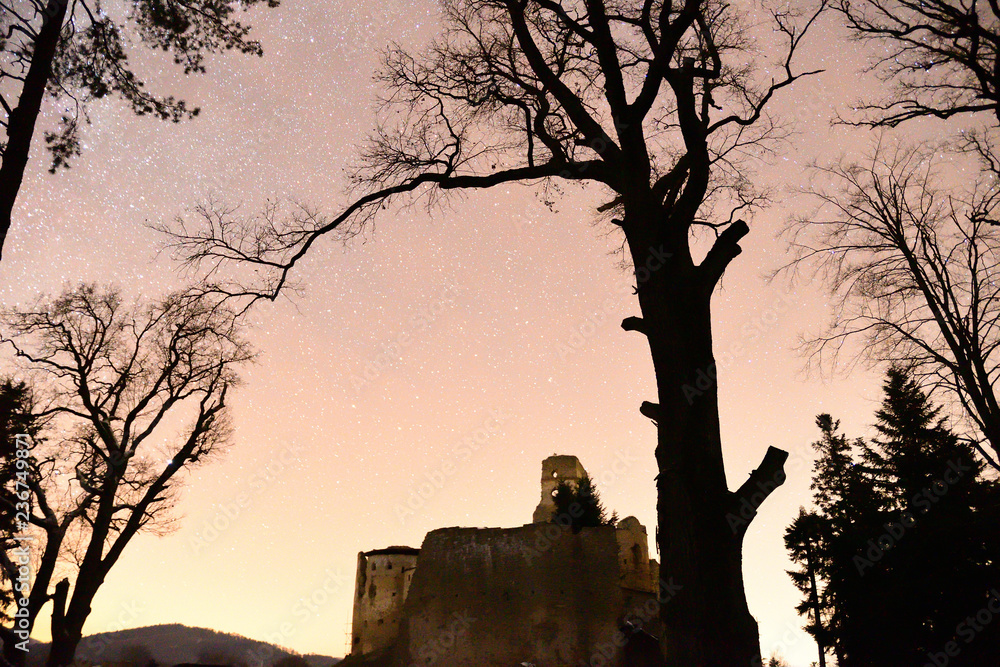 Castle ruins photography in the night Zborov Slovakia 