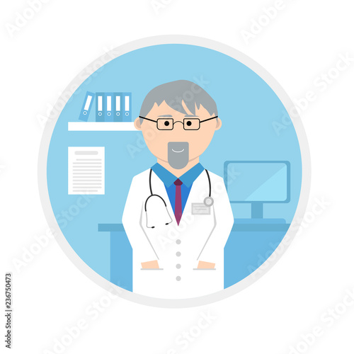 male doctor in white robe and stethoscope. Vector illustration
