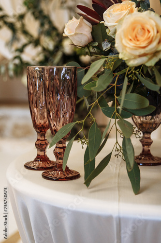 wedding champagne glasses in a restaurant