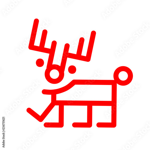 Marker style cartoon deer, red illustration. Christmas decoration vector isolations
