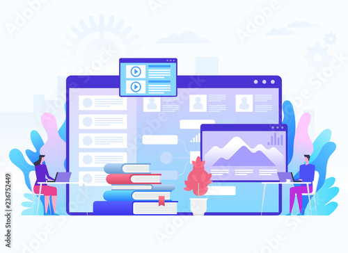 Modern education and virtual learning concept. Vector illustration.