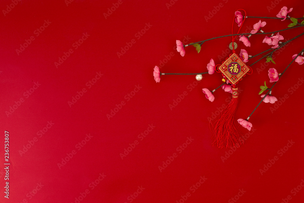 chinese new year 2019 red backgroung. flat lay chinese new year 2019 red backgroung. flat lay