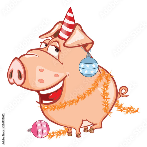 Vector Illustration of a Cute Celebratory Pig. Cartoon Character 