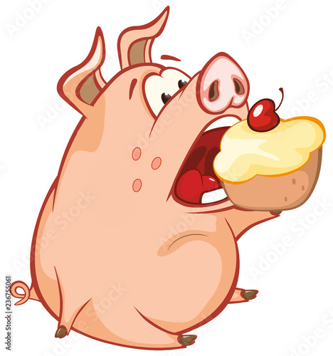 Vector Illustration of a Cute Pig. Cartoon Character 