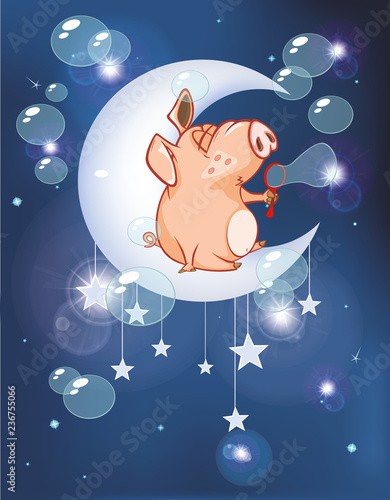 Vector Illustration of a Cute Pig. Cartoon Character 