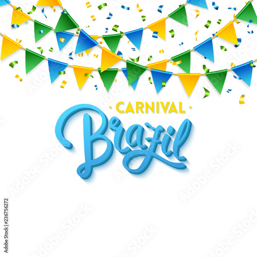 Carnival Brazil text background with flags vector image