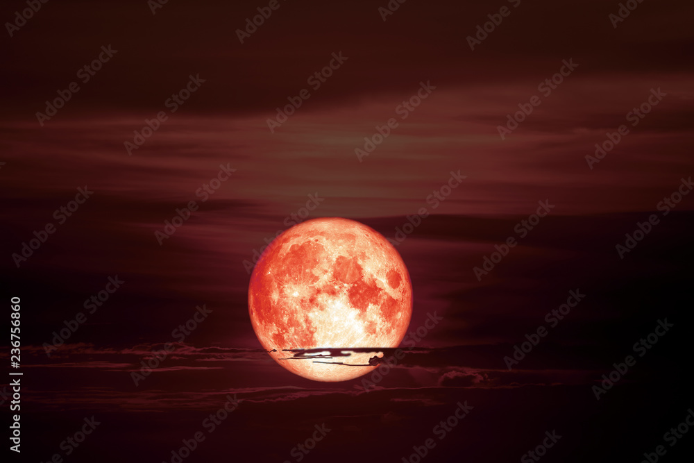 Christmas moon back over cloud red night sky