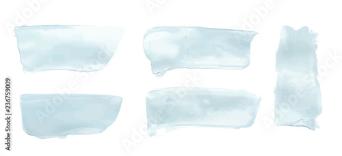 Vector pale blue paint smear stroke stain set. Abstract acrylic textured art illustration. Acrilyc Texture Paint Stain Illustration. Hand drawn brush strokes vector elements. Acrilyc strokes.