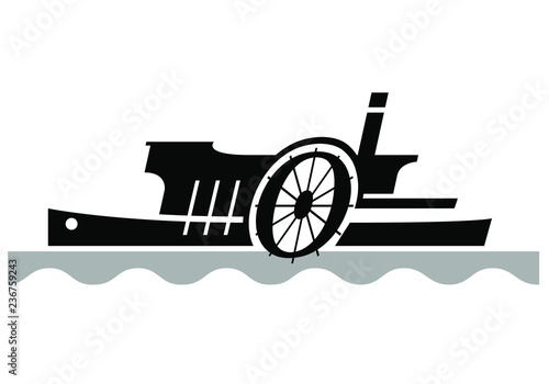 graphic image of a wheeled ship steamer. logo template