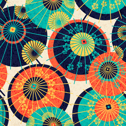 seamless vector pattern design with colorful traditional japanese umbrellas. design for print, wrapping, wallpaper