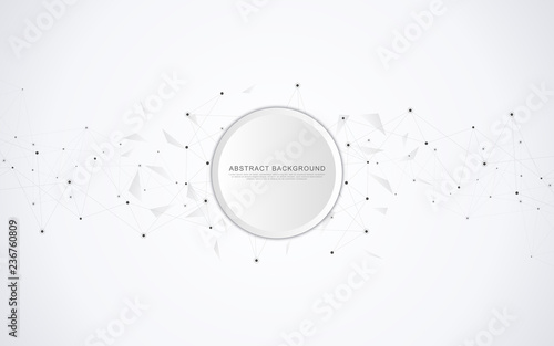 Geometric abstract background with connected dots and lines. Molecular structure and communication concept. Digital technology background and network connection.