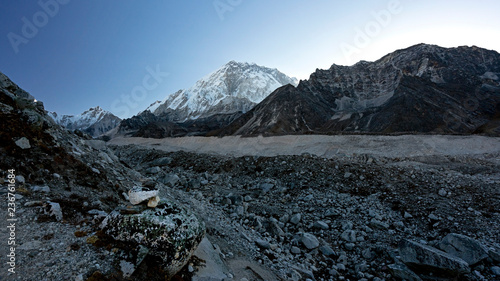 Khumbu Glacier without much ice due to global warming.