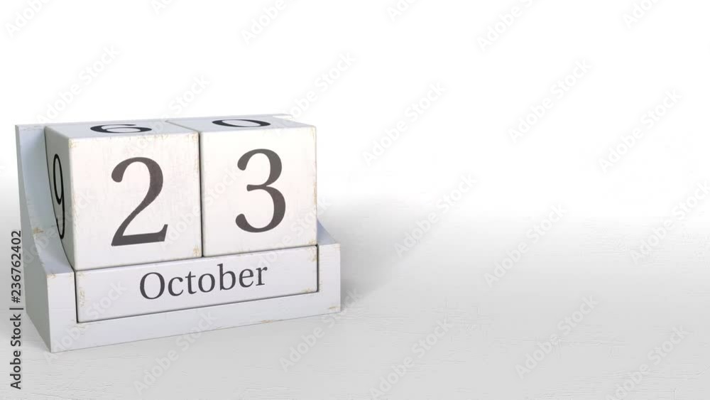 Cube calendar shows October 23 date. 3D animation Cube calendar shows October 23 date. 3D animation