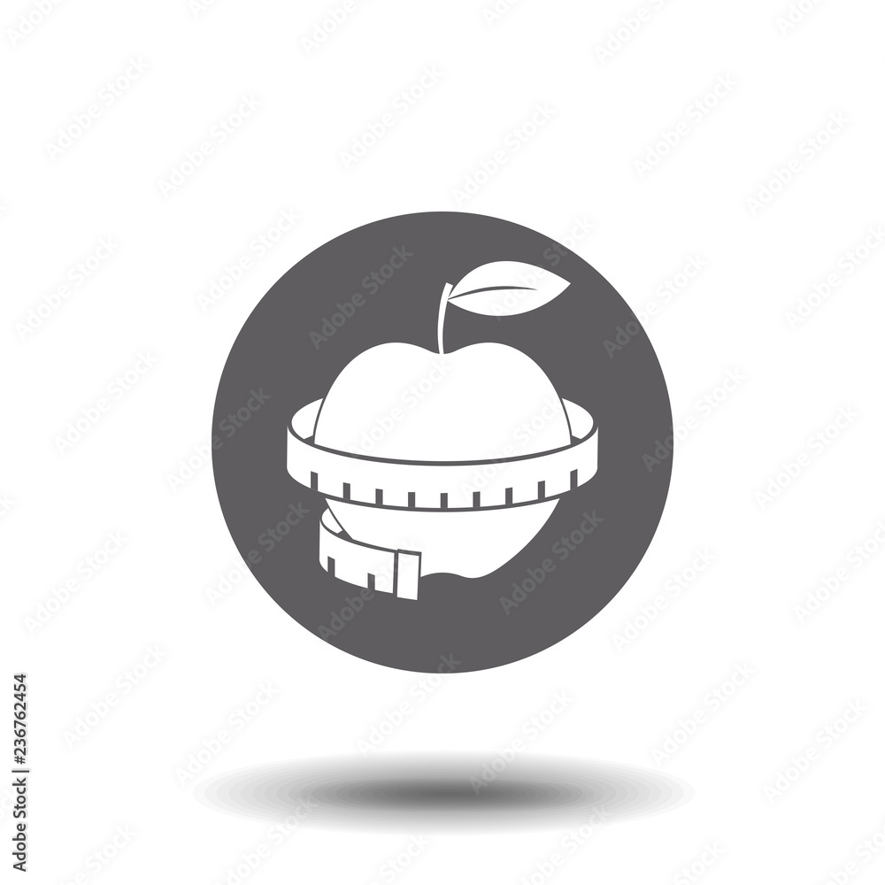 Apple with measure tape icon. Vector illustration. Apple with measure tape icon. Vector illustration.