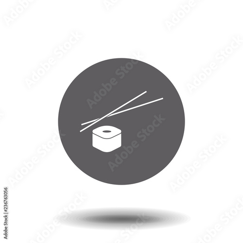 Sushi and roll with chopsticks on background, logo template. Monochrome Japanese cuisine.