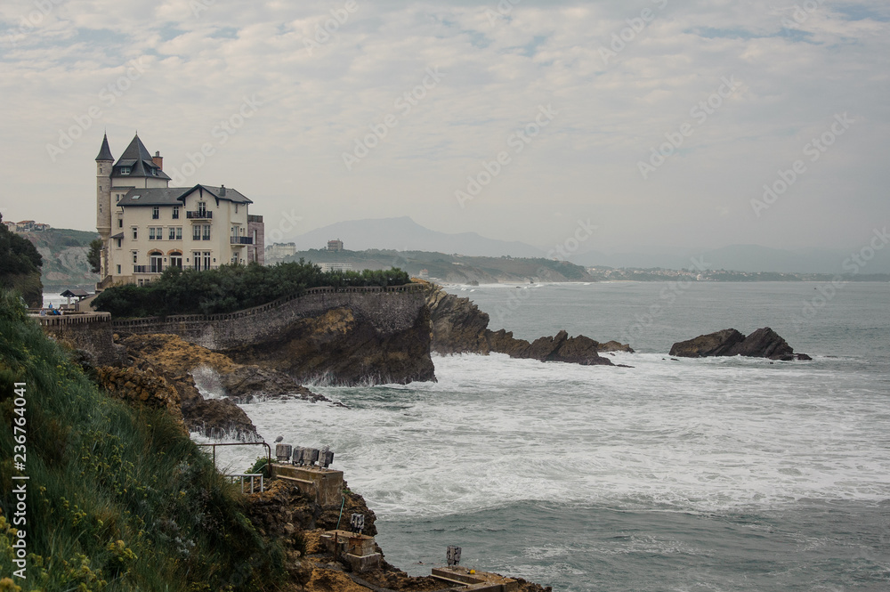 FRANCE, BIARRITZ - SEPTEMBER 18, 2018: Beautiful castle on the sea shore