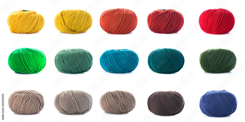 collection of wool knitting on white background collection of wool knitting on white background