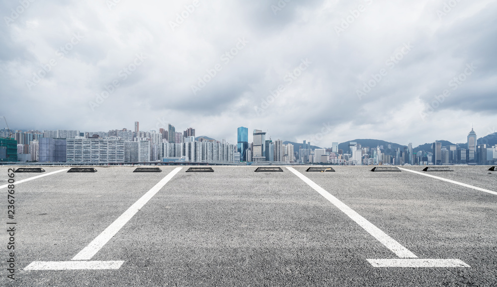 Panoramic skyline and buildings with empty road 